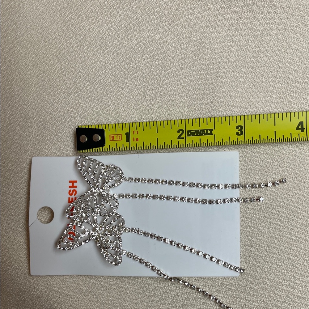 Joe Fresh Silver Rhinestone Butterfly Drop Earrings - Picture 5 of 8